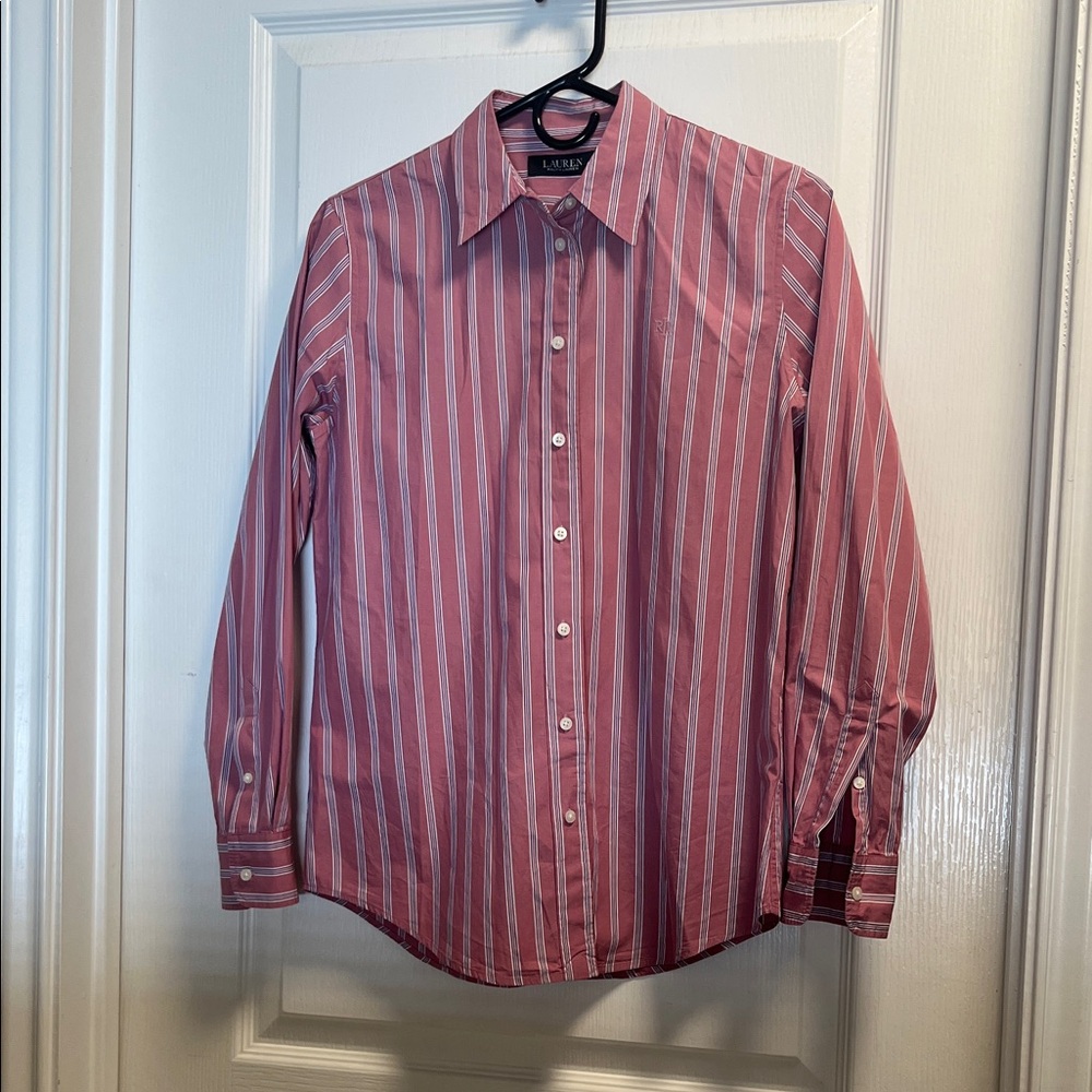 Lauren Ralph Lauren Pink and White Striped Blouse